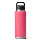 Yeti Rambler 46 oz. Bottle with Chug Cap - A large, insulated bottle with a black chug cap and a screw-on lid.