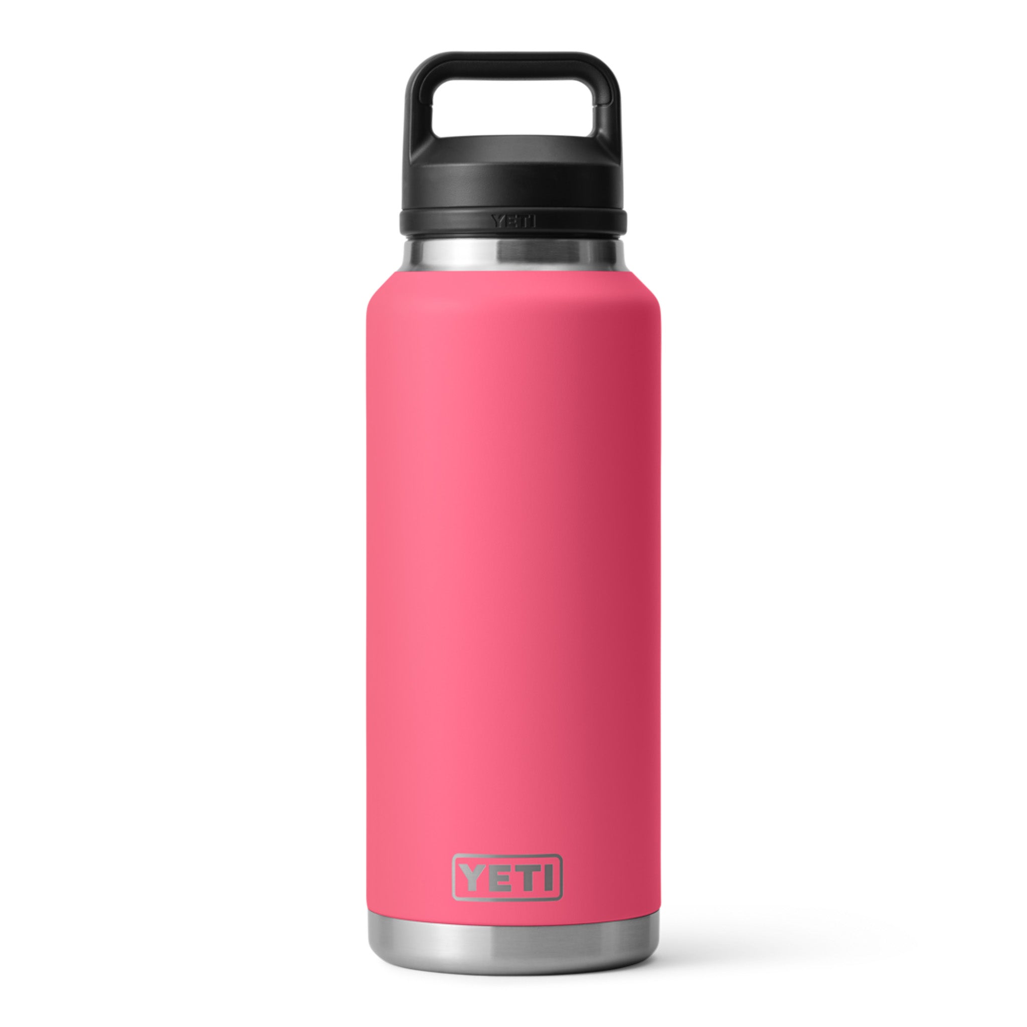 Yeti Rambler 46 oz. Bottle with Chug Cap - A large, insulated bottle with a black chug cap and a screw-on lid.