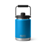 Yeti Rambler Half Gallon Jug - A large, insulated jug with a screw-top lid and handle on top. It is primarily white with black lettering.