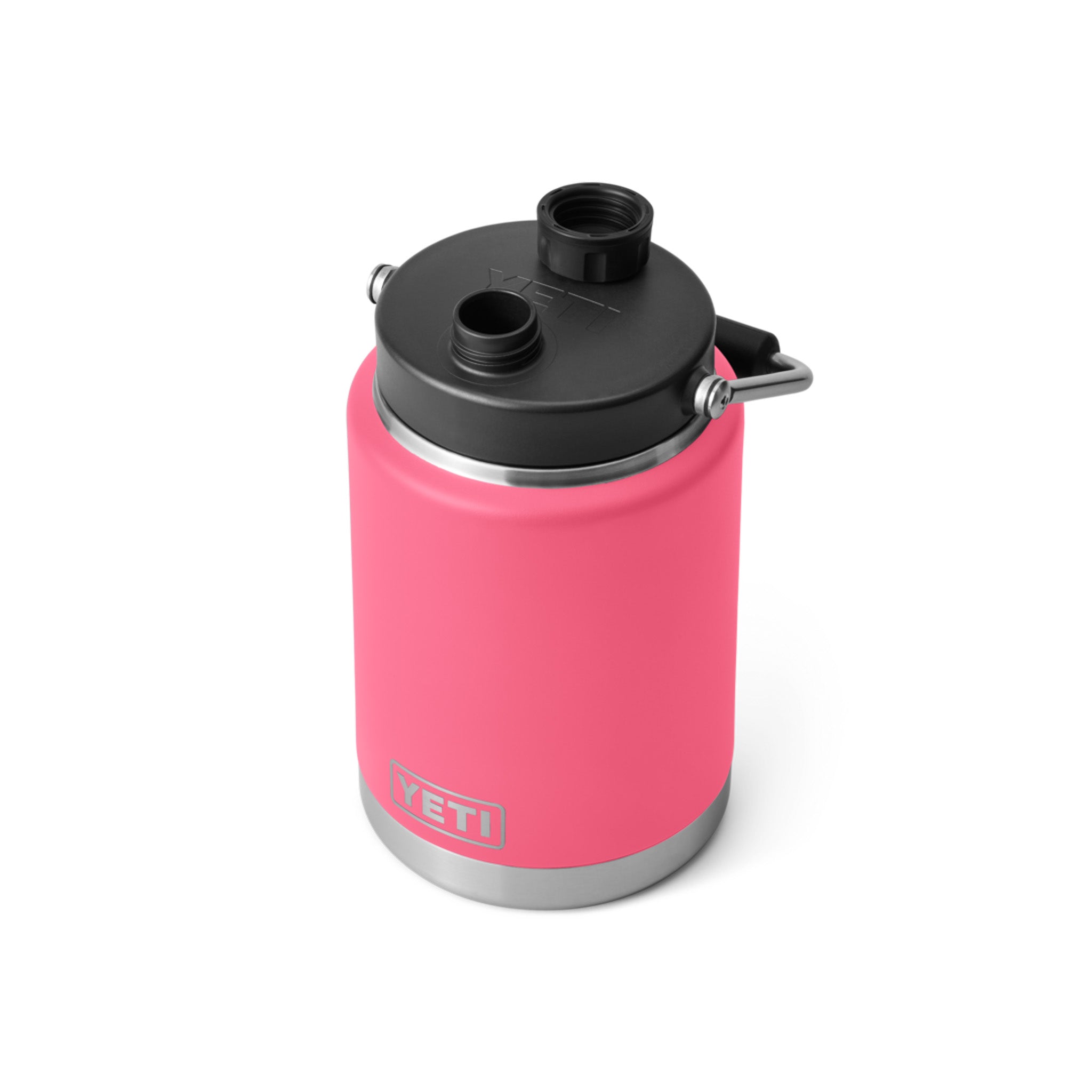 Yeti Rambler Half Gallon Jug - A large, insulated jug with a screw-on lid and handle on one side.