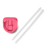 Yeti Rambler Bottle Straw Cap - A pink plastic cap with a ribbed top and a small opening for inserting a straw, featuring a circular indentation in the center.