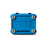 Yeti Roadie 24 Hard Cooler - A blue cooler with a handle on top and two latches in the middle, viewed from the front.