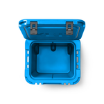 Yeti Roadie 48 Wheeled Cooler - A blue wheeled cooler with a handle on top and wheels at the bottom.