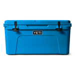 Yeti Tundra 65 Cooler - A large, rectangular cooler with a dark blue lid and matching body, featuring two black latches on the front.