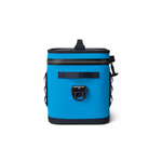 Yeti Hopper Flip 12 Personal Cooler - A blue cooler with a zippered top and handle on the side, featuring a black logo on the front.