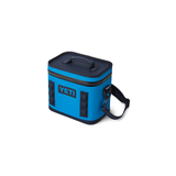 Yeti Hopper Flip 8 Personal Cooler - A blue cooler with a handle on top and an orange logo that says "YETI" in white letters.