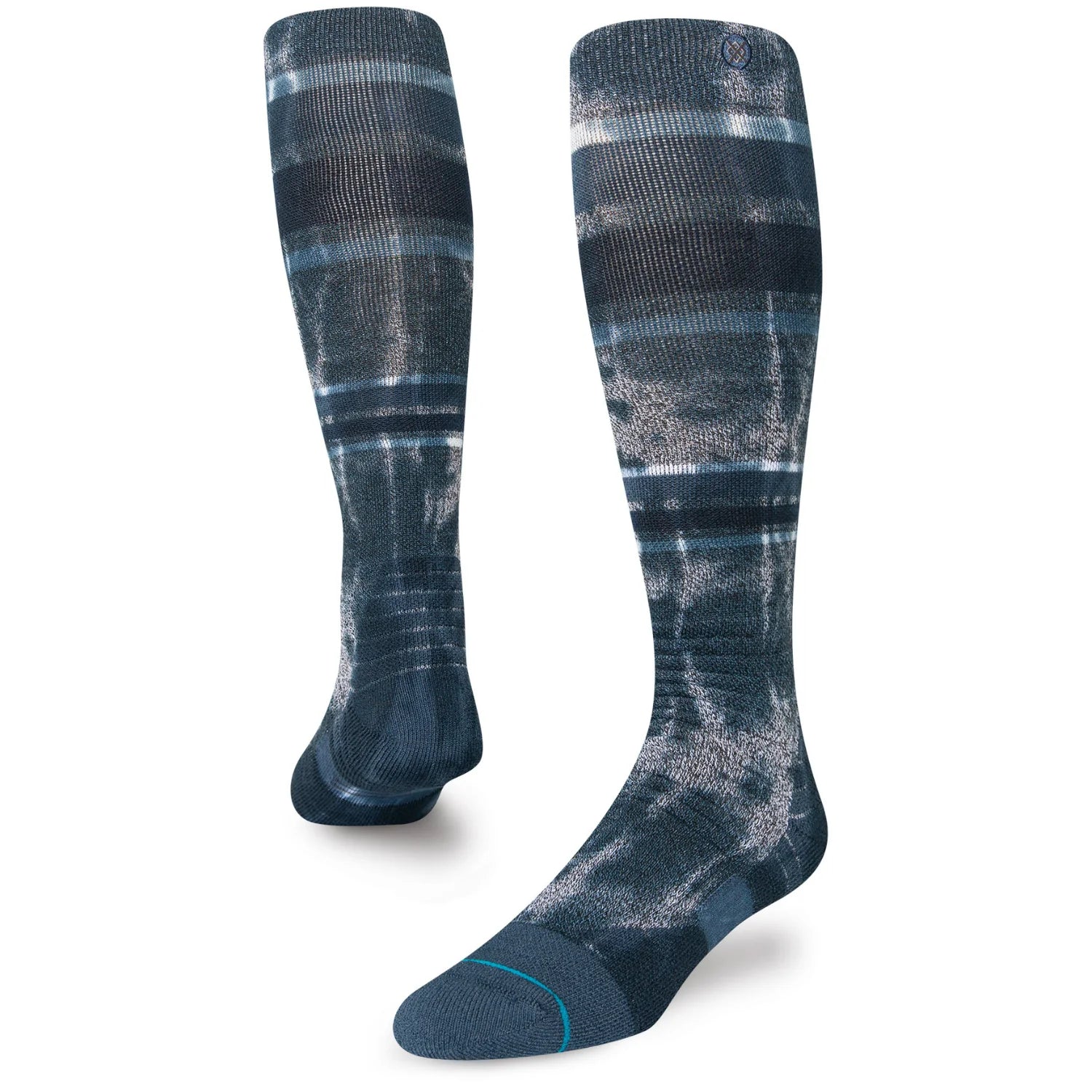 Stance Brong Snowboard Sock 2023 - A pair of snowboard socks with a dark blue and white striped pattern.