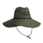 STILLWATER HAT 2023 - A khaki green hat with a black logo patch on the front and two small holes for ventilation on the side.