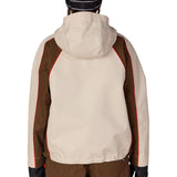Colorblock shell jacket with hood and full-zip back, brown and cream paneling