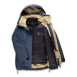 Women's 3-in-1 jacket in dark navy, shell with hood and removable padded inner