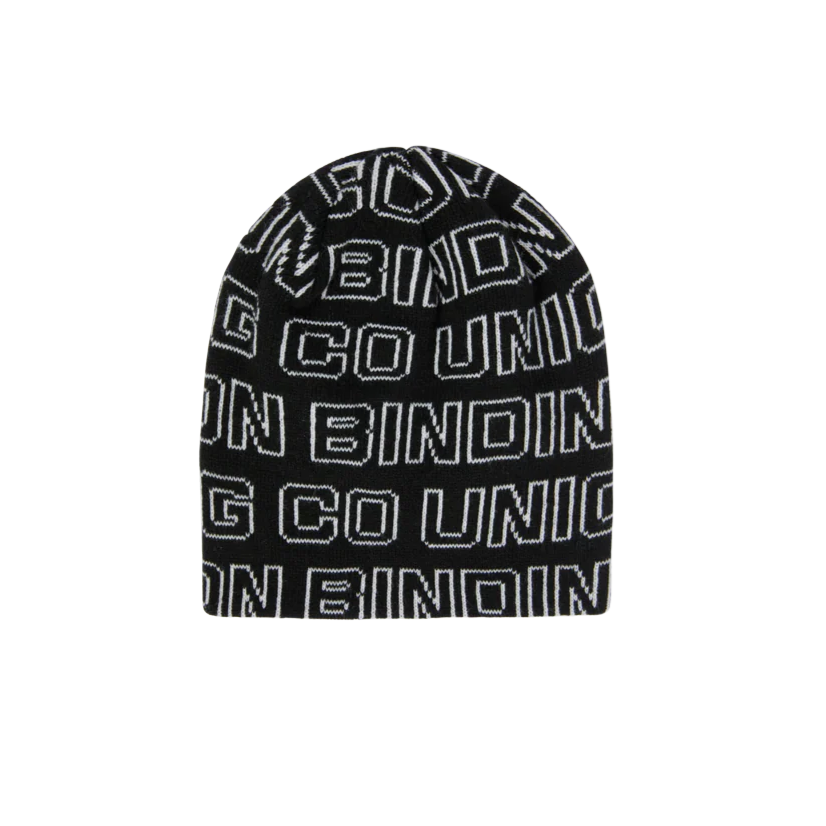 Union Team Cuffless Beanie 2026 - Black beanie with white geometric pattern and repeating "UNION" logo.