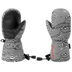 Dakine Toddler Scrambler Mitt 2025 - Black mittens with a black and white wavy line pattern on the back of the hand, featuring a black strap at the wrist.