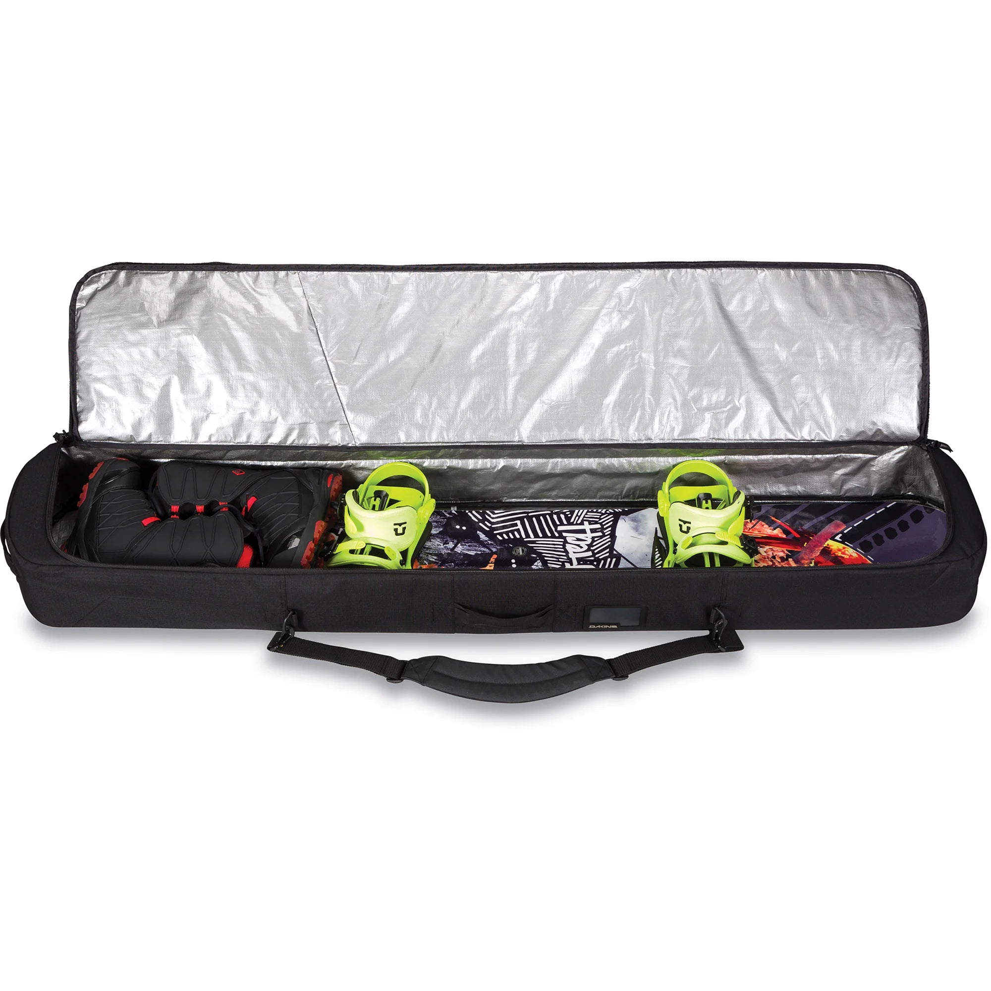 Dakine Tour Snowboard Bag - Black snowboard bag with red accents, featuring a zippered top and handle on one side.