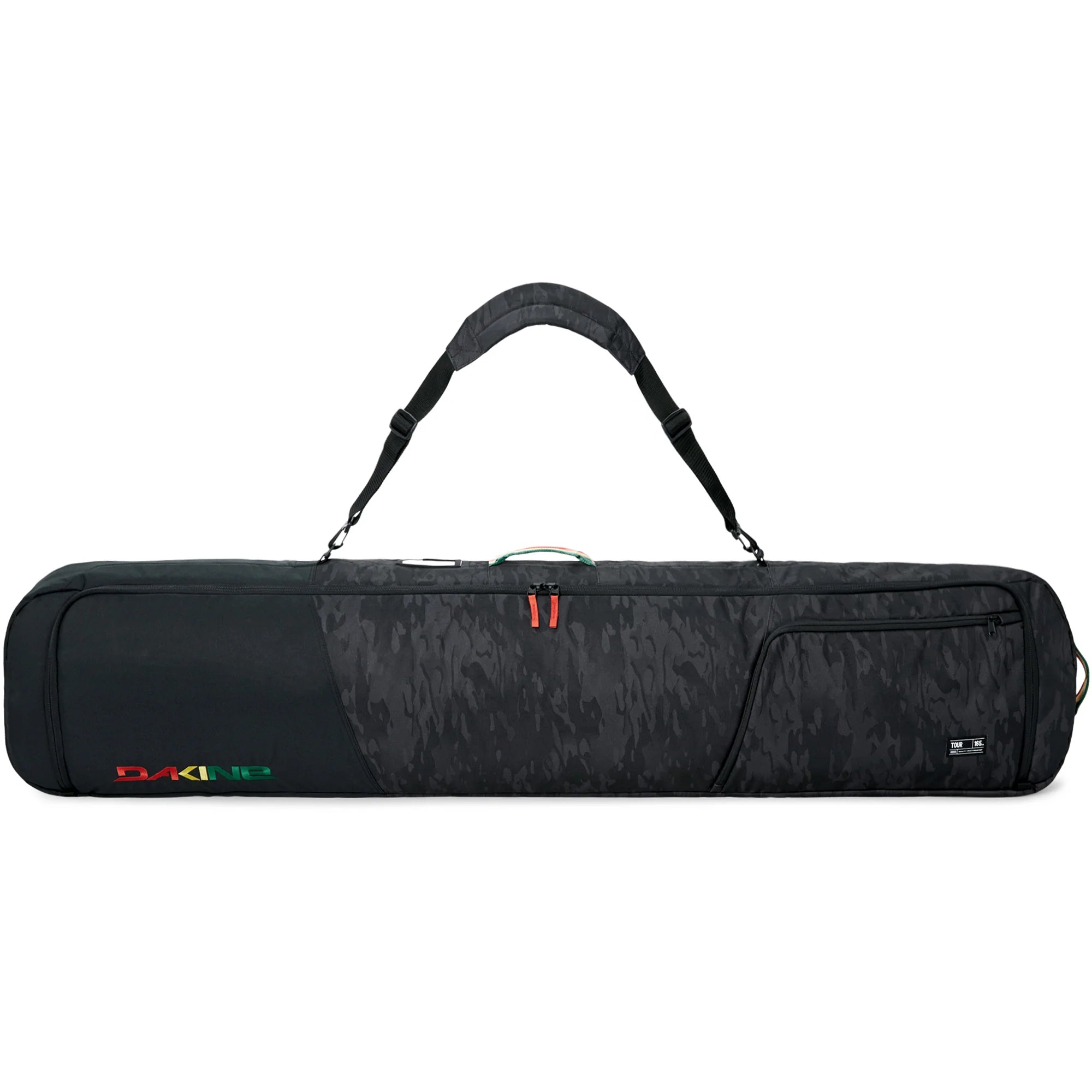 Dakine Tour Snowboard Bag - A black snowboard bag with a subtle gray pattern and red zipper pull.