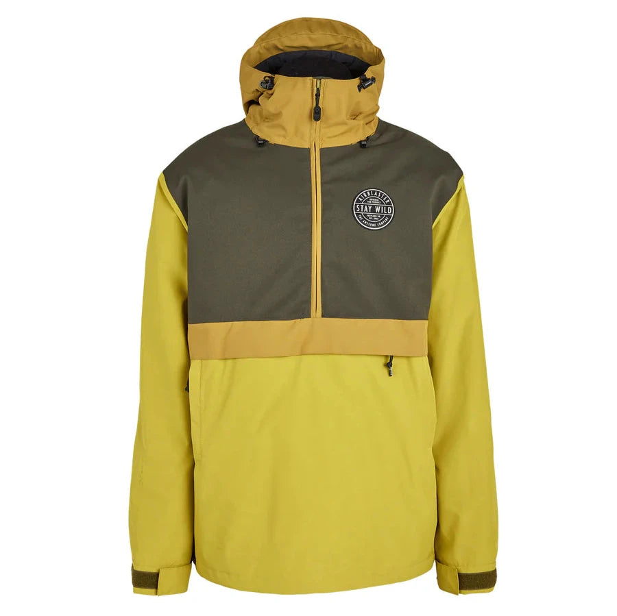 Airblaster Trenchover Half Zip Shell Jacket 2025 - A black and grey half-zip shell jacket with a hood, zippered pockets, and adjustable cuffs.