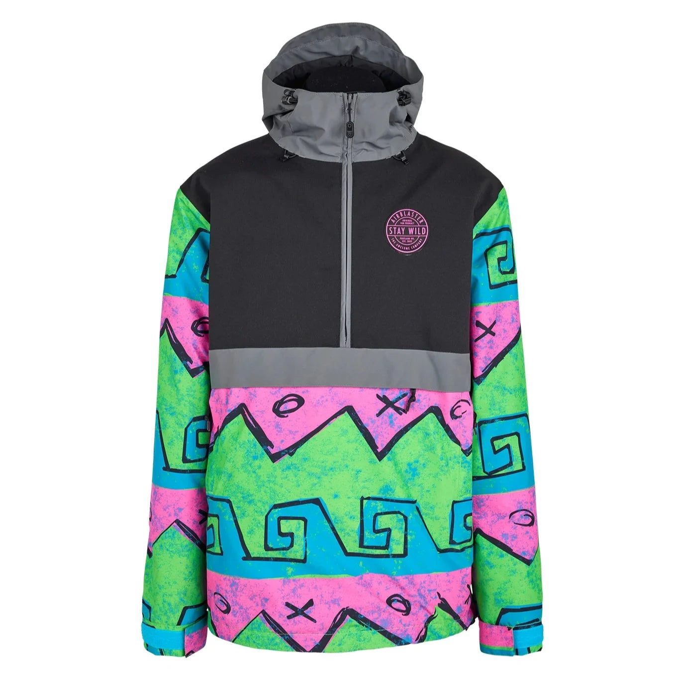 Airblaster Trenchover Half Zip Shell Jacket 2025 - A black jacket with a zippered front and two chest pockets, featuring a logo on the left breast.