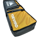 Treviso Trident Snowboard Bag 2023 - A black snowboard bag with a white logo on top and a zippered front pocket.