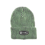 Coal Benny Ultra Tall Beanie 2024 - A black beanie with neon green stripes and a white logo on the front.