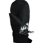 Obermeyer Junior's Thumbs Up Print Mitt 2025 - A black and white mitt with a cartoon print of a boy holding his thumb up on the back of one mitten.