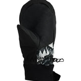 Obermeyer Junior's Thumbs Up Print Mitt 2025 - A black and white mitt with a cartoon print of a boy holding his thumb up on the back of one mitten.