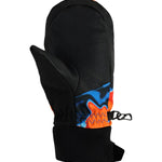 Obermeyer Junior's Thumbs Up Print Mitt 2025 - A black mitt with a blue and orange print on the thumb area.