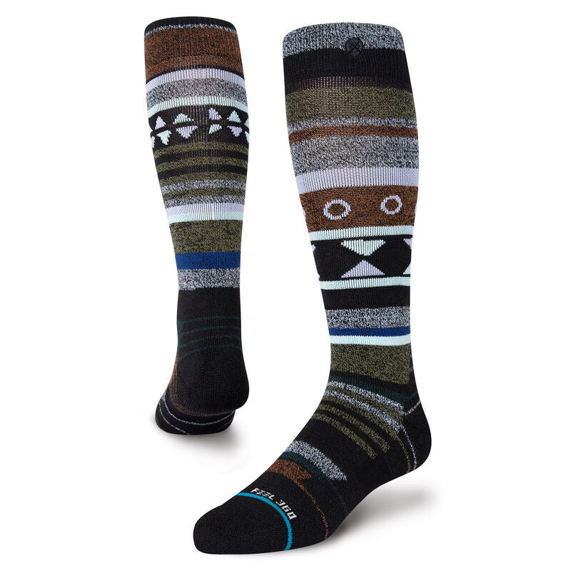 Top Trail Sb Sock 2022 - A pair of brown, green, white and blue socks with a patterned design.