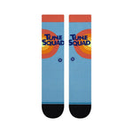 Tune Squad Crew C Sock 2022 - A pair of crew socks with a light blue background and an orange, yellow, and red target design on the top portion.