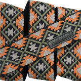 Arcade Twilight Belt Slim 2025 - A black belt with a repeating pattern of orange, gray, and green triangles.