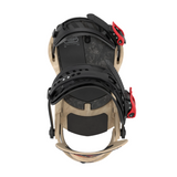 Union Atlas Pro Kazu Snowboard Binding - A black snowboard binding with a red strap and silver screws, featuring a textured pattern on the baseplate.