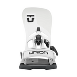 Union Atlas Step On Snowboard Binding - A white snowboard binding with a black logo on top and a black strap on the side.