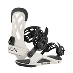 Union Flite Pro Snowboard Binding - A white snowboard binding with black buckles and straps, featuring a geometric pattern on the baseplate.