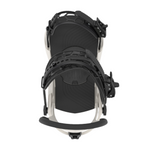 Union Flite Pro Snowboard Binding - A black snowboard binding with a white baseplate and silver screws, viewed from above.