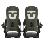 Union Force - Dark-colored snowboard bindings with a large white "U" logo on top of each binding.
