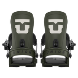 Union Force - Dark-colored snowboard bindings with a large white "U" logo on top of each binding.