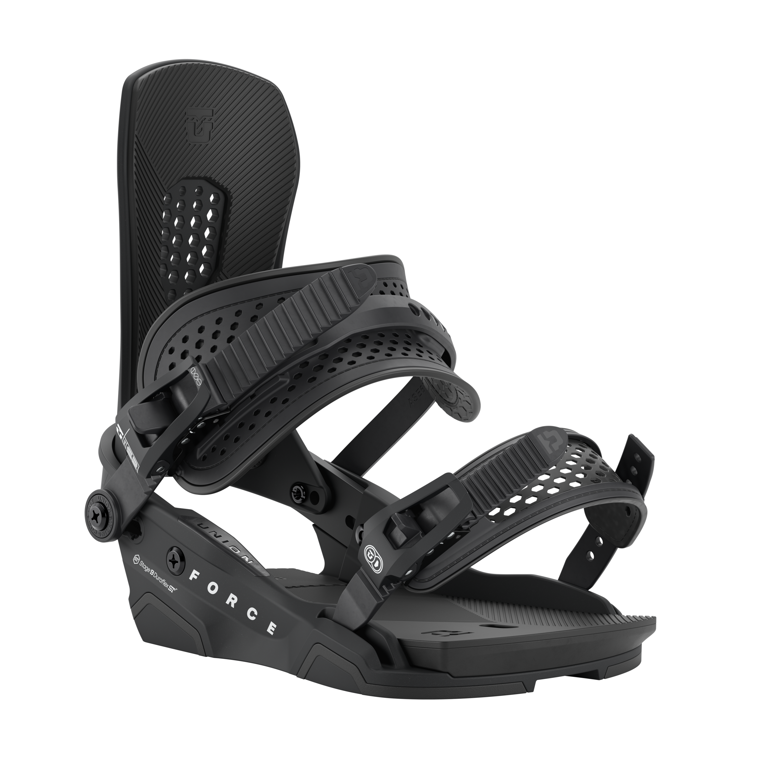 Union Force - Black snowboard binding with white lettering on straps.