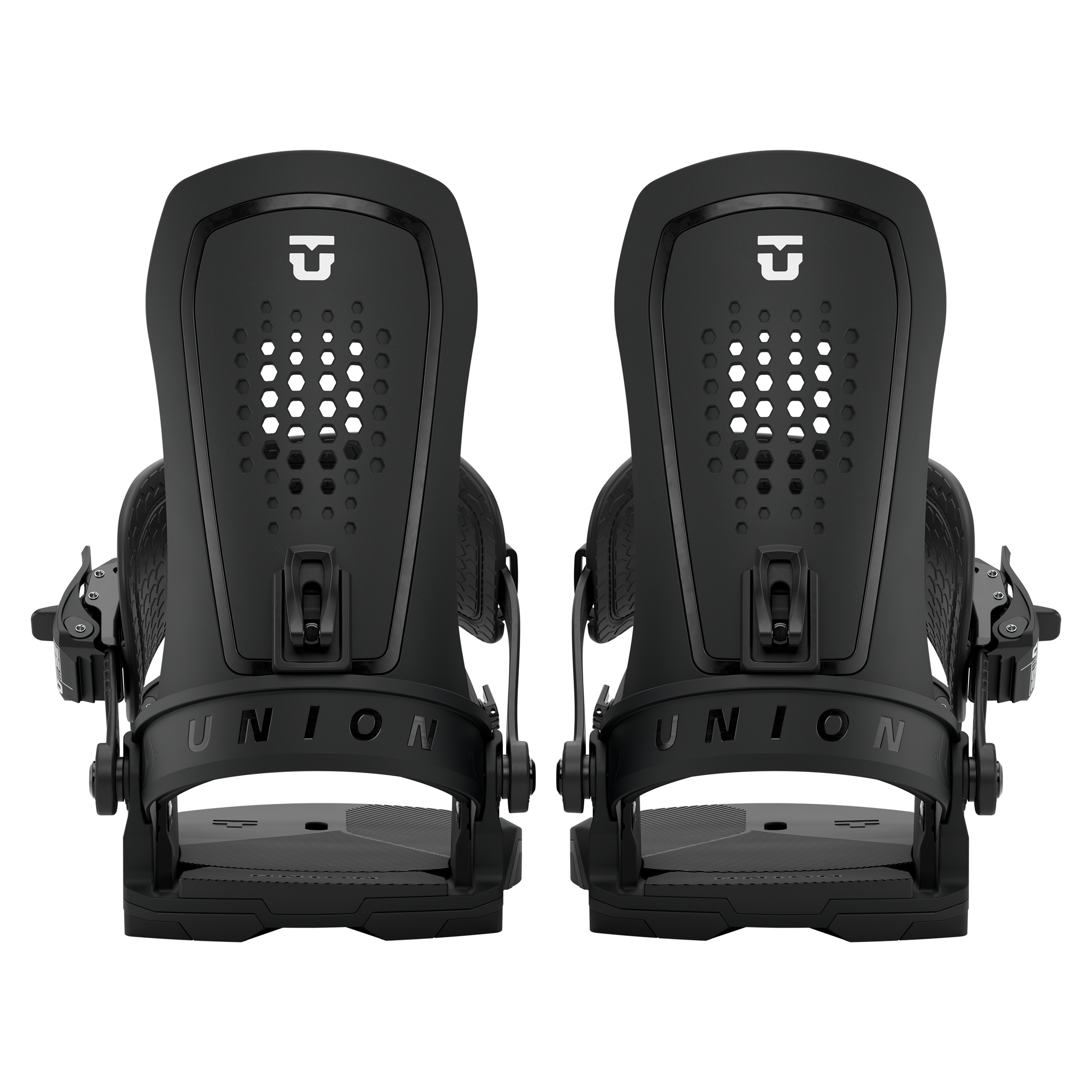 Union Force Snowboard Binding - Black snowboard bindings with silver buckles.