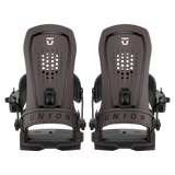 Union Force Snowboard Binding - A pair of snowboard bindings with a sleek, modern design and silver buckles.