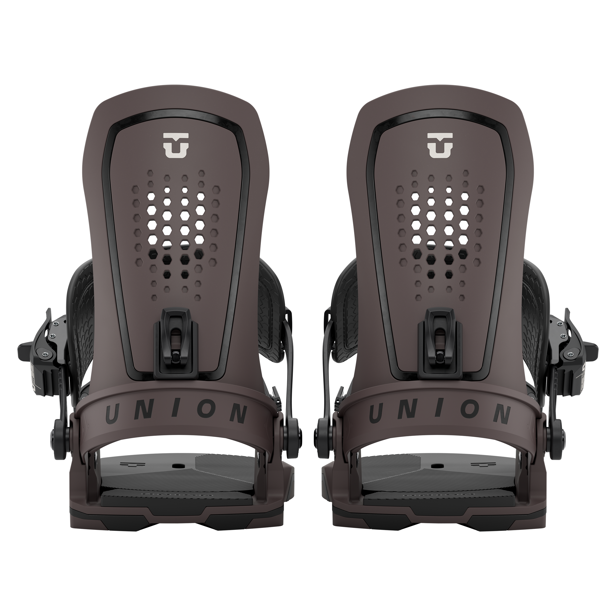 Union Force Snowboard Binding - A pair of snowboard bindings with a sleek, modern design and silver buckles.