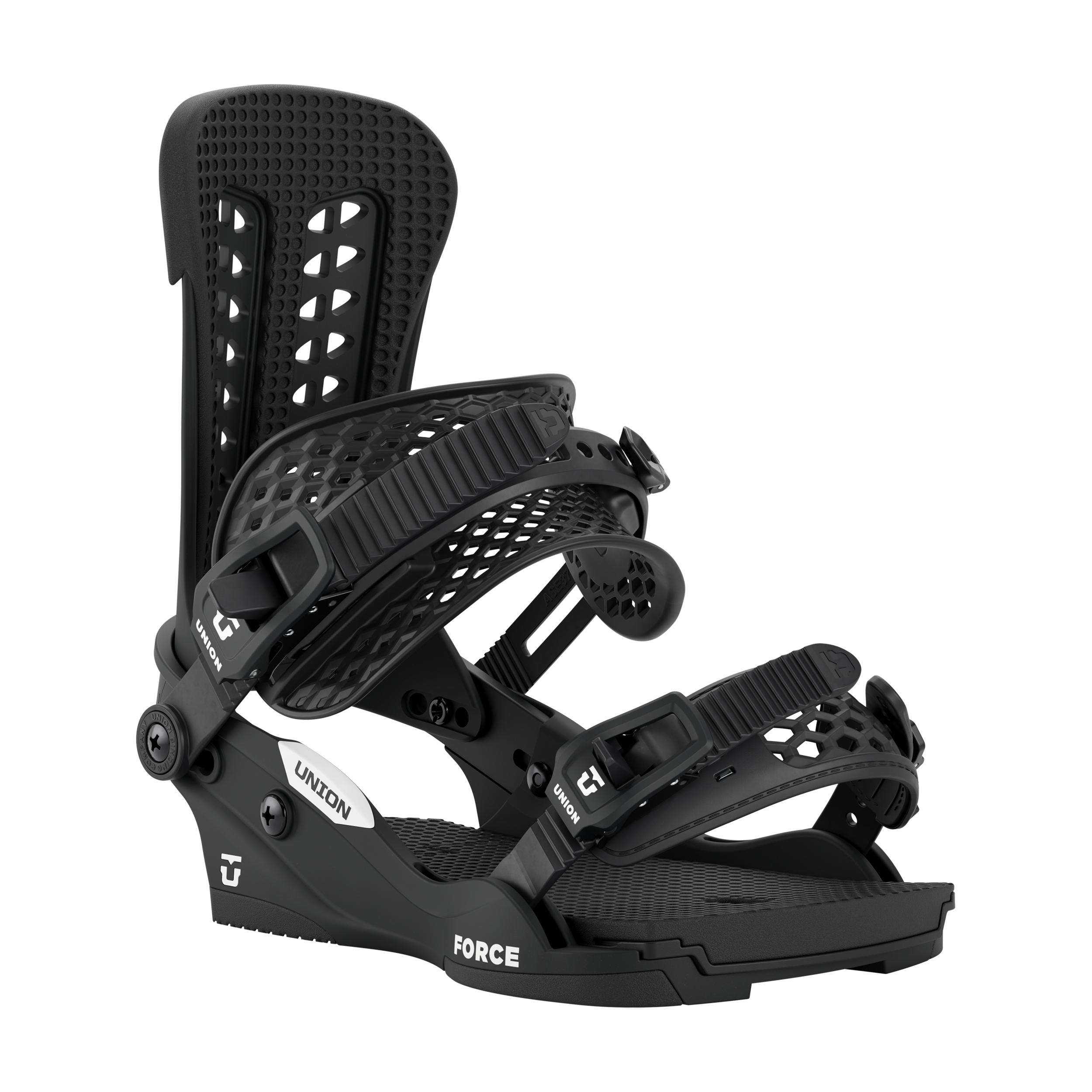 Union Force Classic Snowboard Bindings - Black snowboard bindings with white lettering and logos.