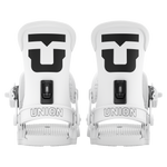 Union Force Classic Snowboard Bindings 2026 - A pair of white snowboard bindings with black buckles and straps, featuring a sleek design with a prominent "U" logo on top.