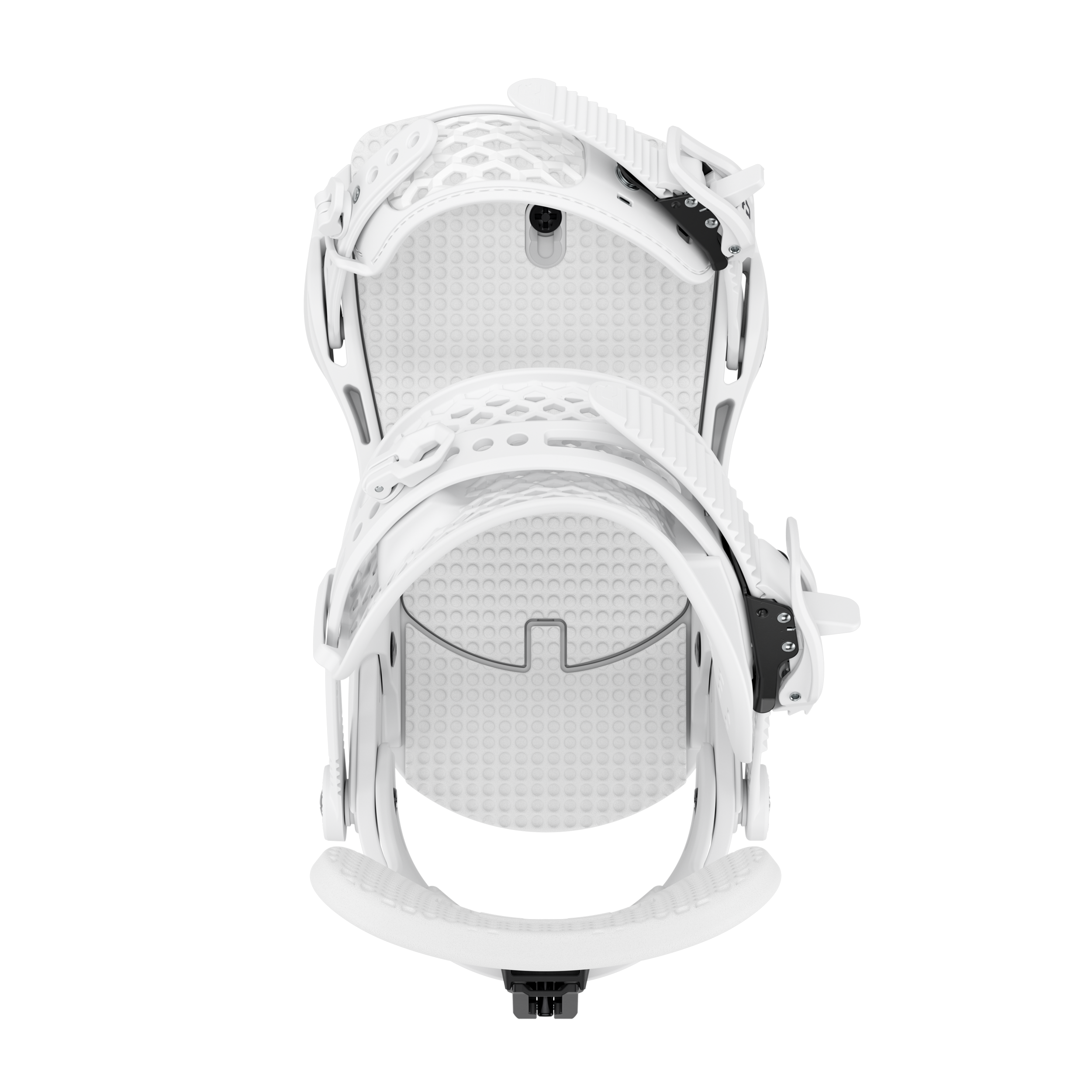 Union Force Classic Snowboard Bindings 2026 - A pair of white snowboard bindings with a textured pattern on the baseplate and straps, viewed from above.