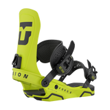 Union Force - A lime green snowboard binding with black buckles and straps, featuring a textured pattern on the footbed.