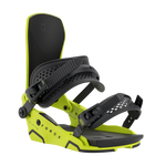 Union Force - A black snowboard binding with a neon green baseplate and straps.