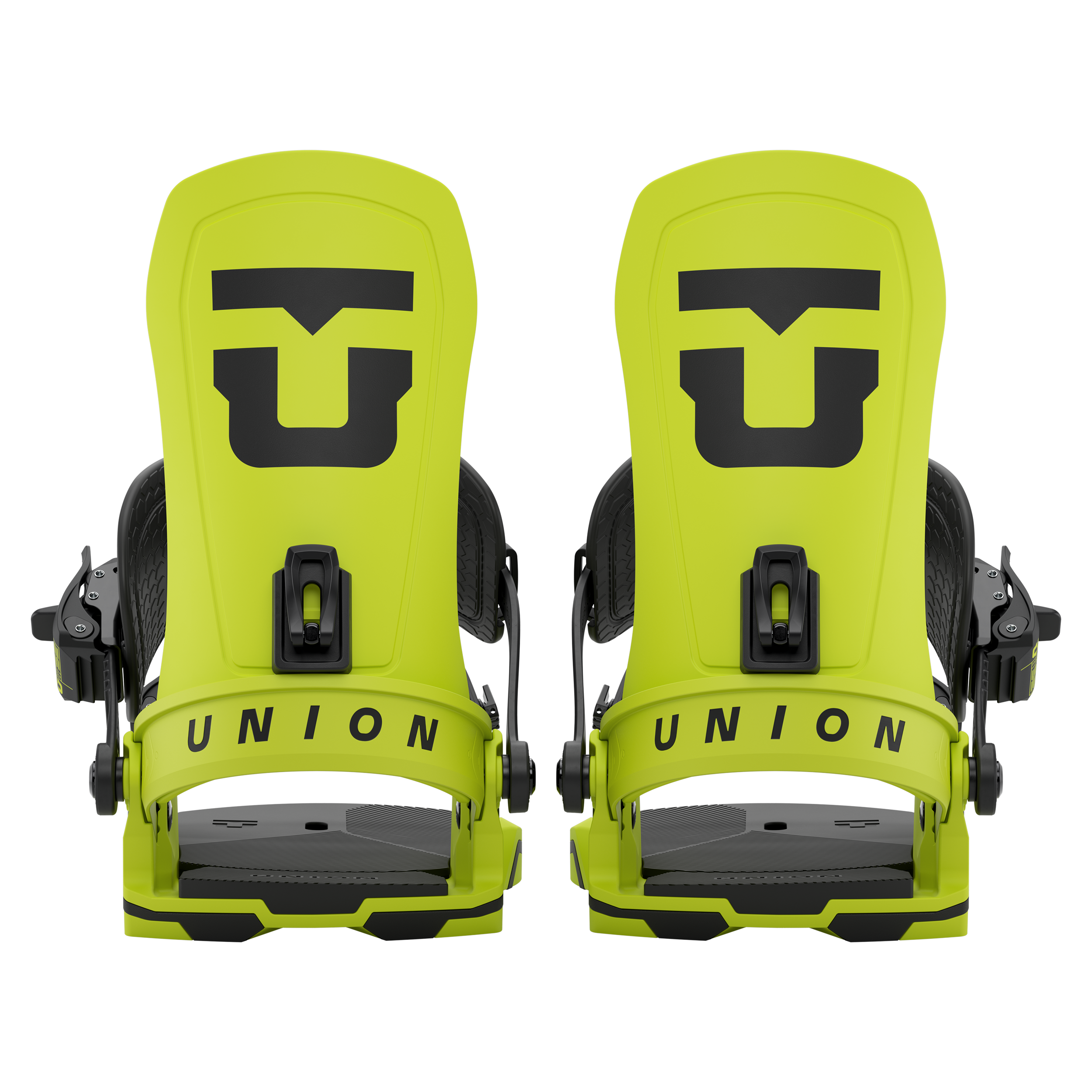 Union Force Snowboard Binding - A lime green snowboard binding with a black logo on top and black buckles.