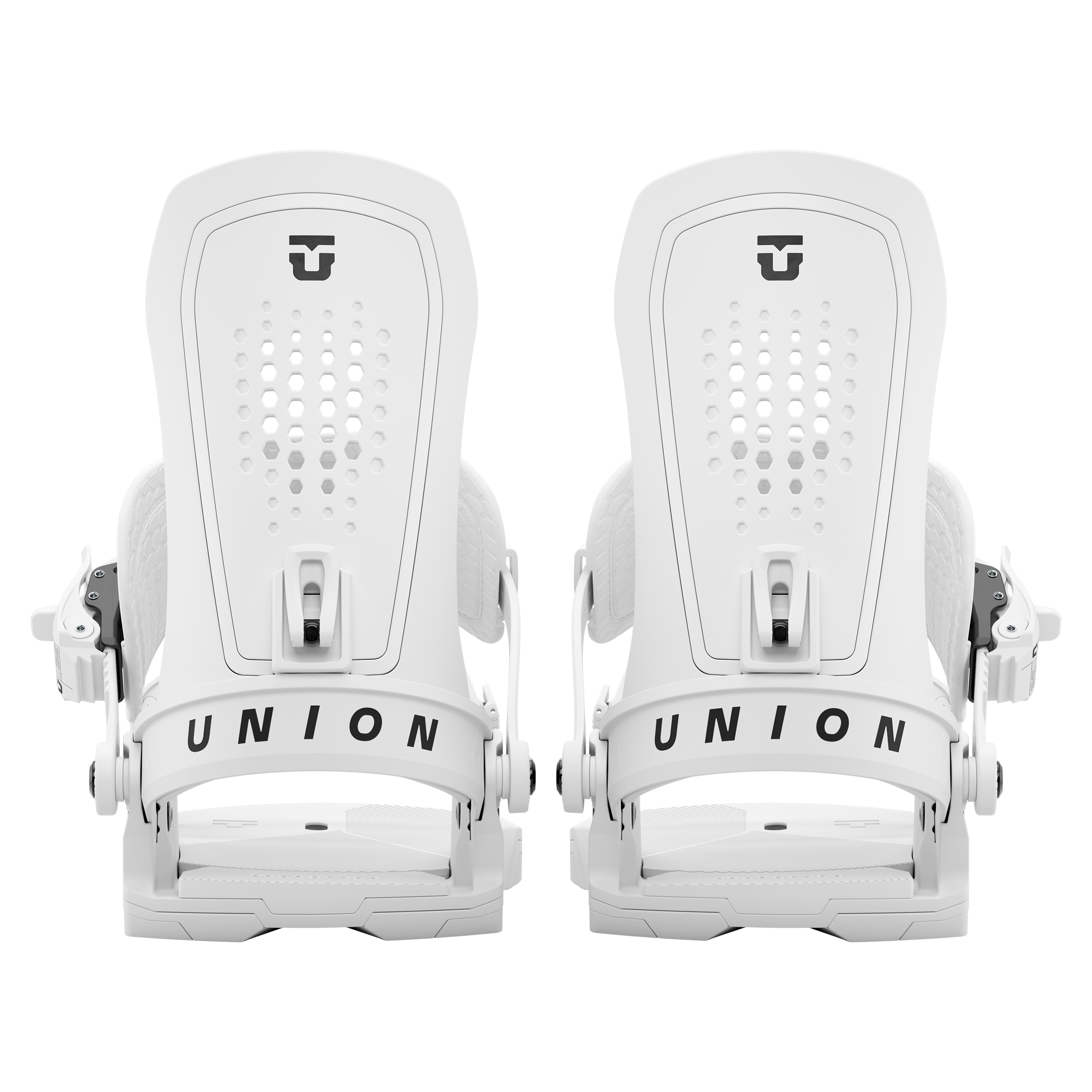 Union Force Snowboard Binding - White snowboard bindings with black buckles and straps.