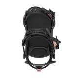 Union Women's Juliet Snowboard Binding - Black binding with rose gold buckles and straps, featuring a geometric pattern on the strap.