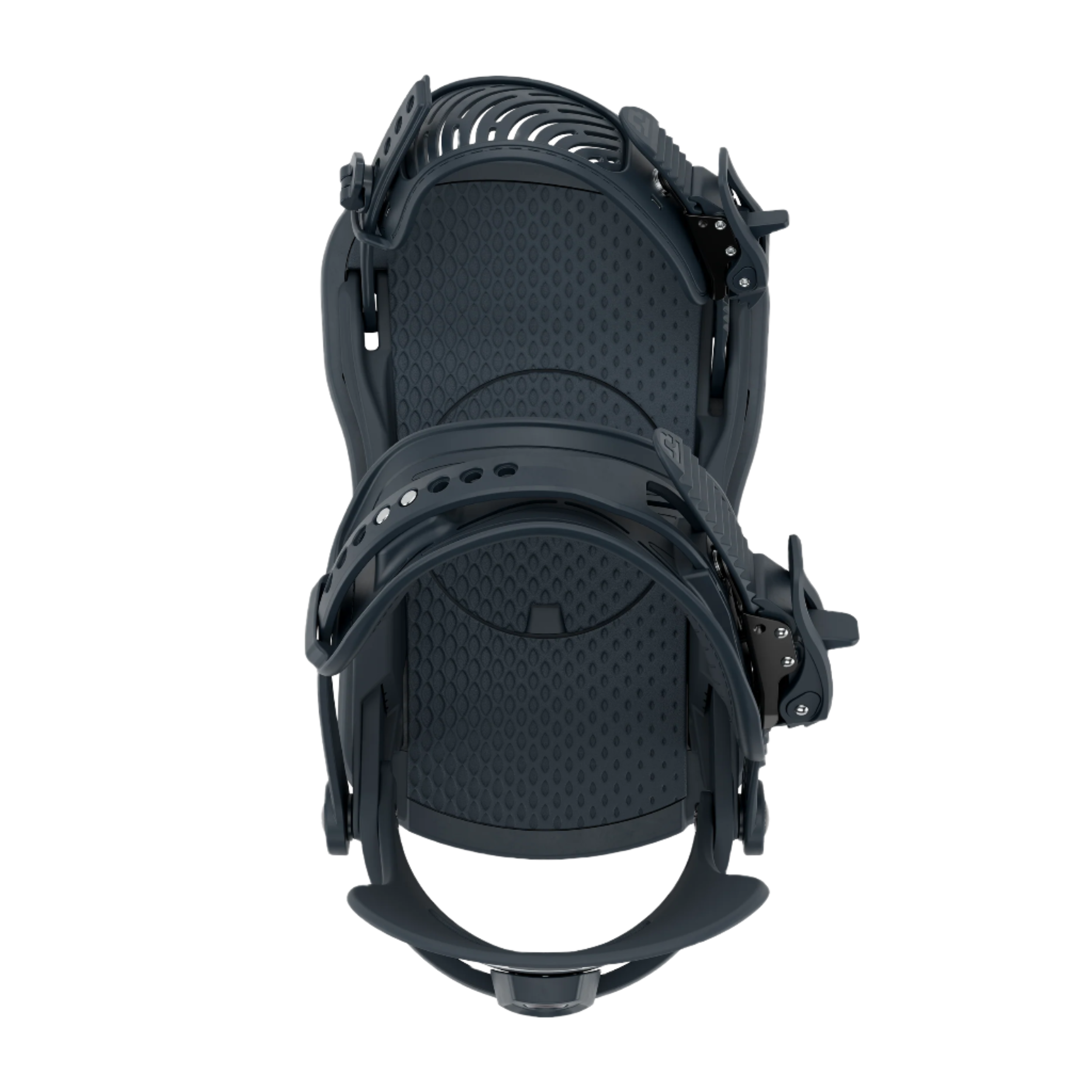 Union Women's Legacy Snowboard Binding - A black snowboard binding with a textured pattern on the baseplate and straps, viewed from above.
