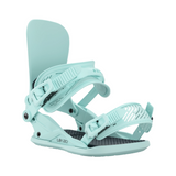 Union Women's Legacy Snowboard Binding - A light blue snowboard binding with a black strap and buckle, featuring a textured pattern on the baseplate.