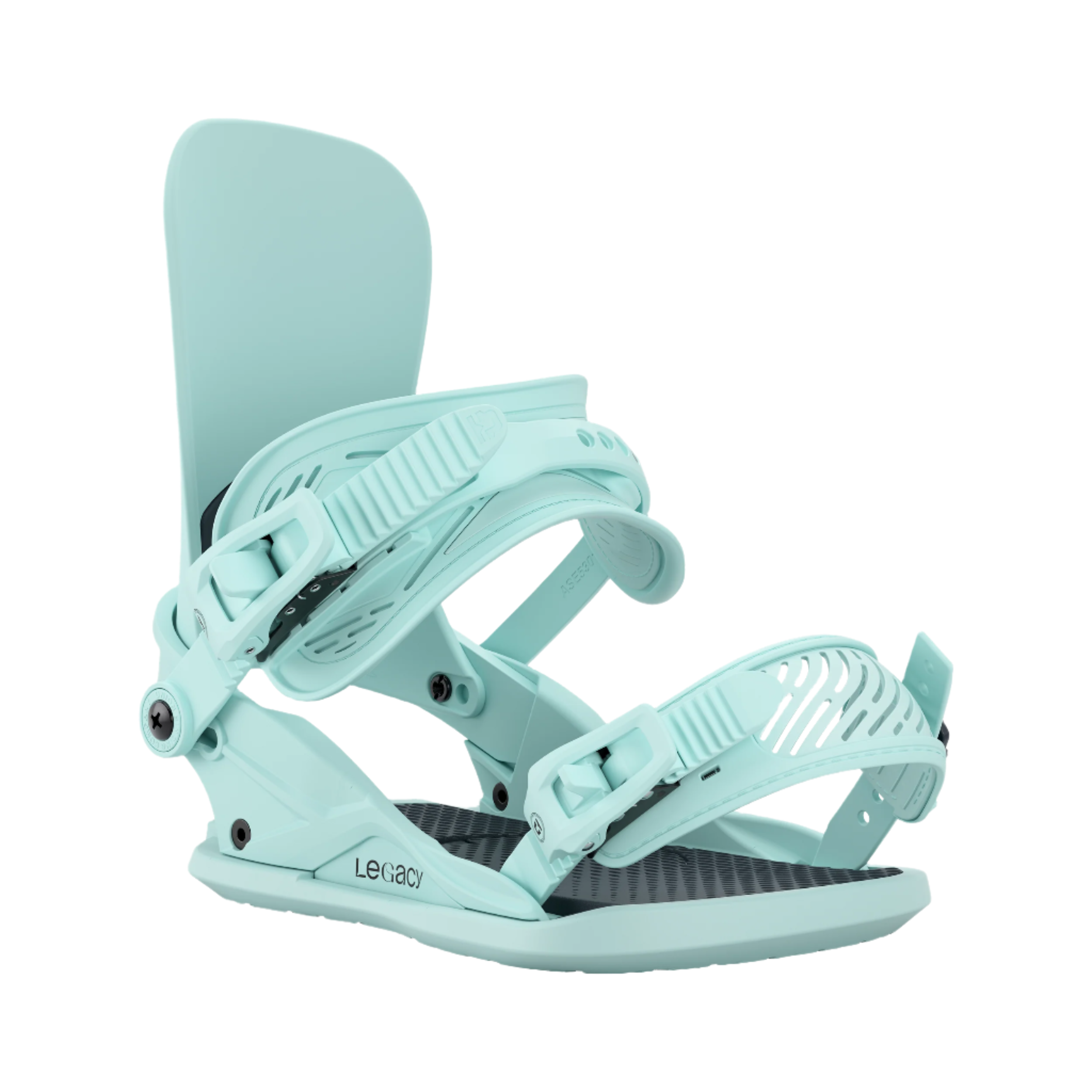 Union Women's Legacy Snowboard Binding - A light blue snowboard binding with a black strap and buckle, featuring a textured pattern on the baseplate.
