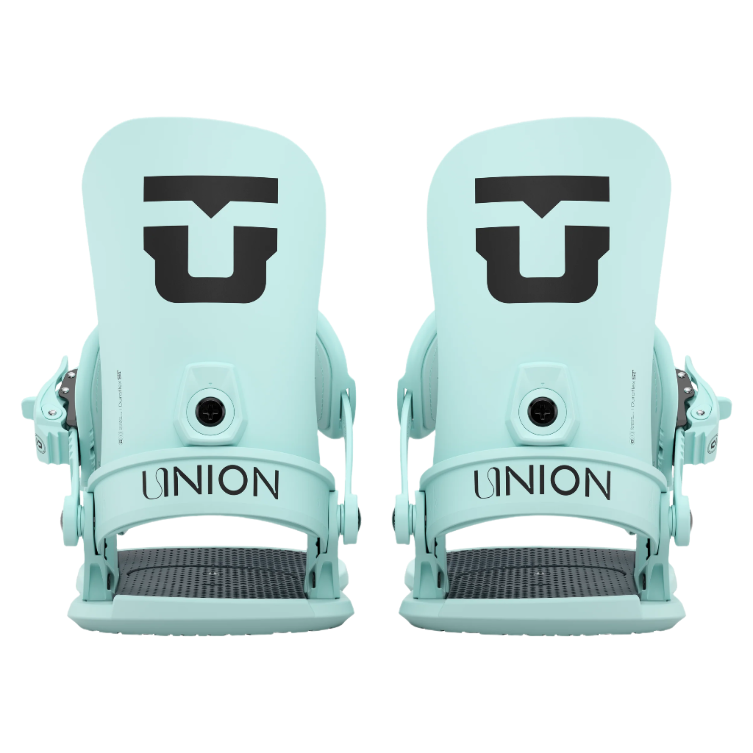 Union Women's Legacy Snowboard Binding 2026 - A light blue snowboard binding with a black logo on top and a circular hole in the middle.
